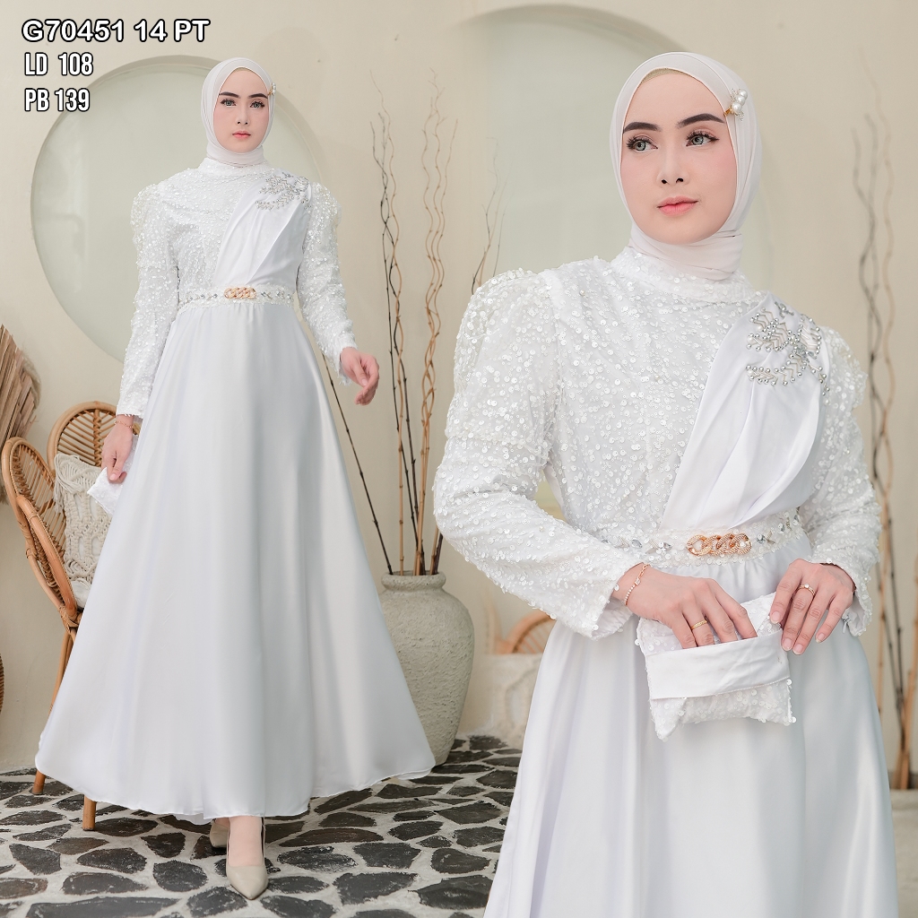Gamis Satin Kombinasi Tile Payet Putih Layer 70451 14