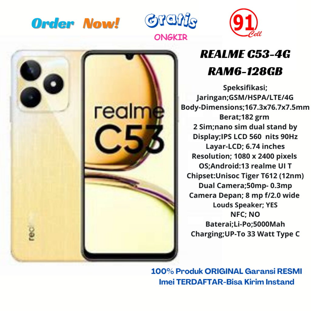 Realme C53 nfc/Note60/C51-4G- ram6/128gb-Ram4/128gb-Ram4/64gb garansi resmi 1 tahun