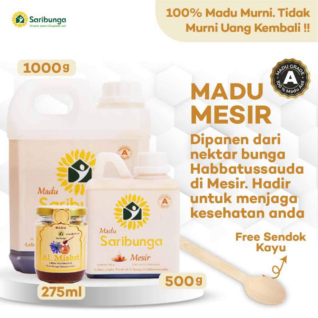

Madu Murni Mesir Al Mishri Saribunga - Madu Mesir Habbatusauda - Madu Arab - Madu Nektar Habbatussauda