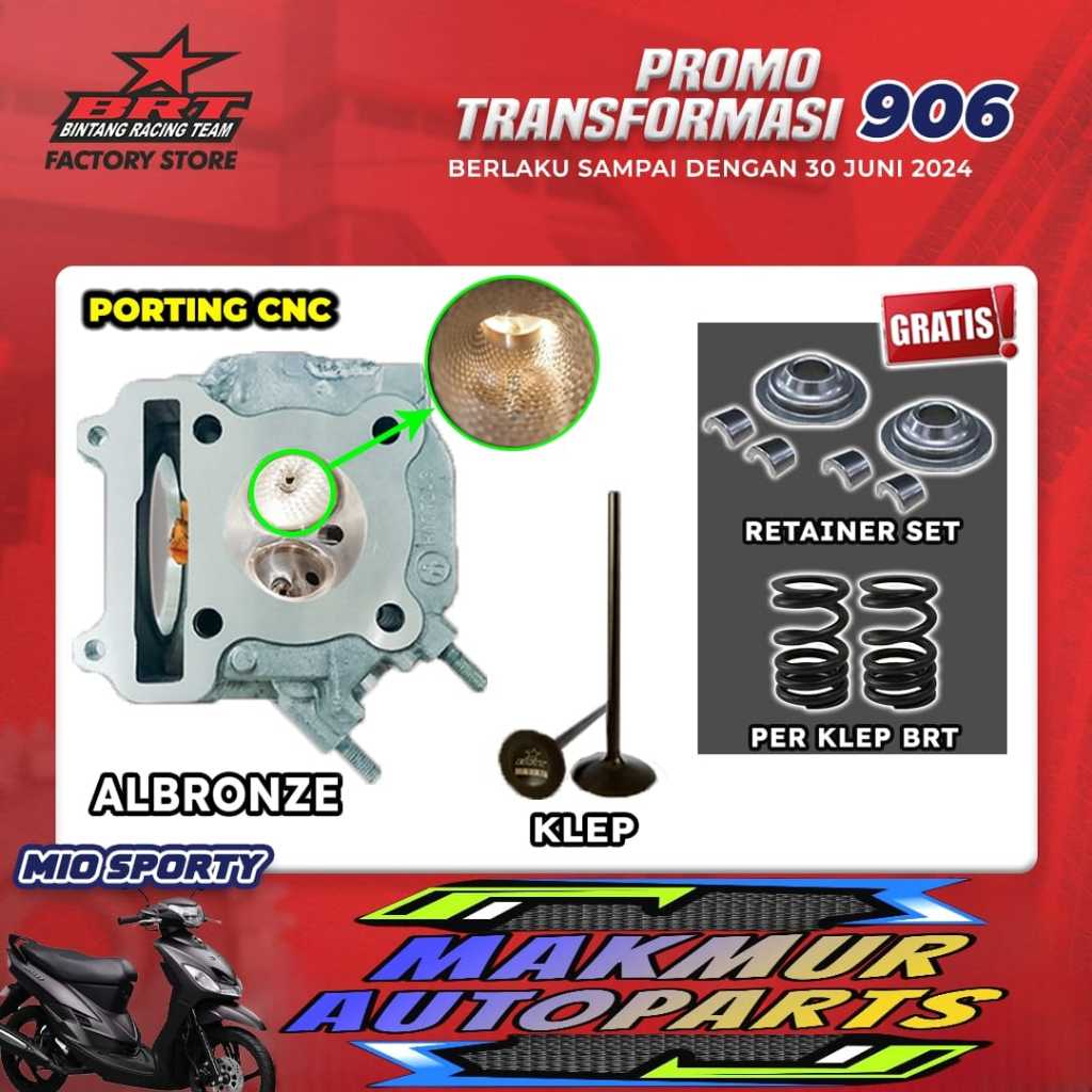 HEAD BRT SUPER CYCLINDER HEAD MIO SPORTY PORTING CNC ALBRONZE (BINTANG RACING TEAM BRT)