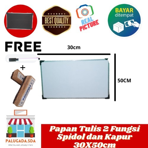 

Papan Tulis Whiteboard dan Blackboard 2 Fungsi Spidol + Kapur Tulis 30x50cm Free Spidol + Penghapus