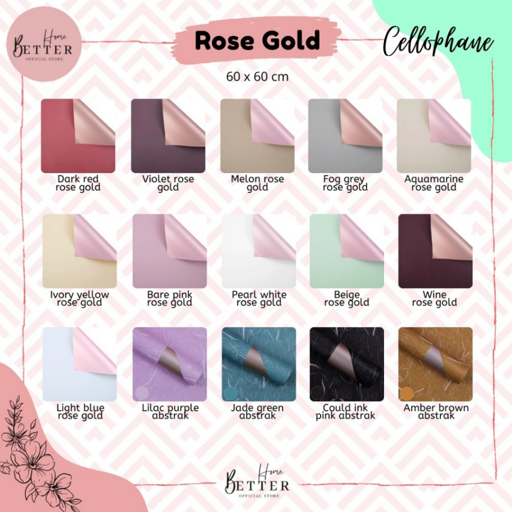 

Better Home - [20 LEMBAR] Flower Wrapping Paper Waterproof / Kertas Buket Color Rose Gold - EMYAF