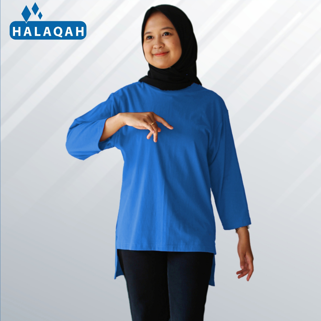 Atasan Tunik Kaos Wanita Oversize Jumbo lengan 7/8 Katun Combed 24s Baju Muslimah Long Top Polos