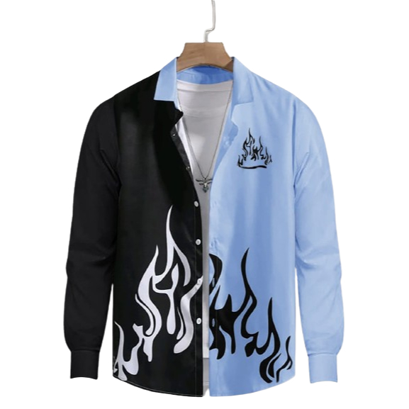 Kemeja Pria Lengan Panjang Fire Motif Sablon