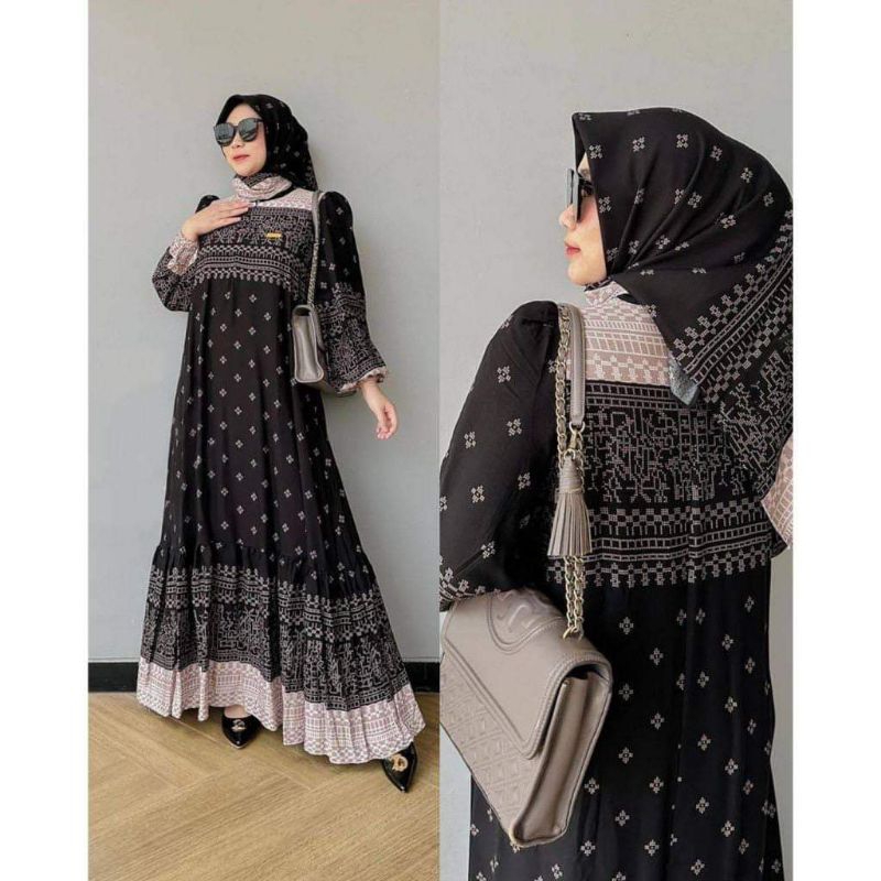GAMIS KONDANGAN SETELAN HIJAB RAYON PREMIUM BLACK SERIES//GAMIS ZARA ETNIK//GAMIS