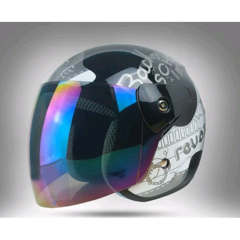 helem GM EVOLUTION MOTIF WARNA HITAM.KACA PELANGI DAN HITAM