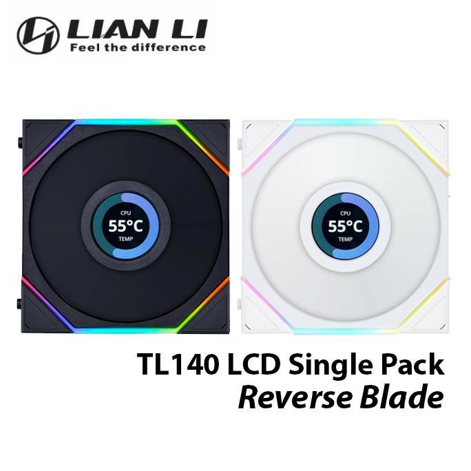 LIAN LI UNI FAN TL LCD 140 Reverse Blade Single Pack 140mm ARGB with 1.6" LCD Screen - Fan Case