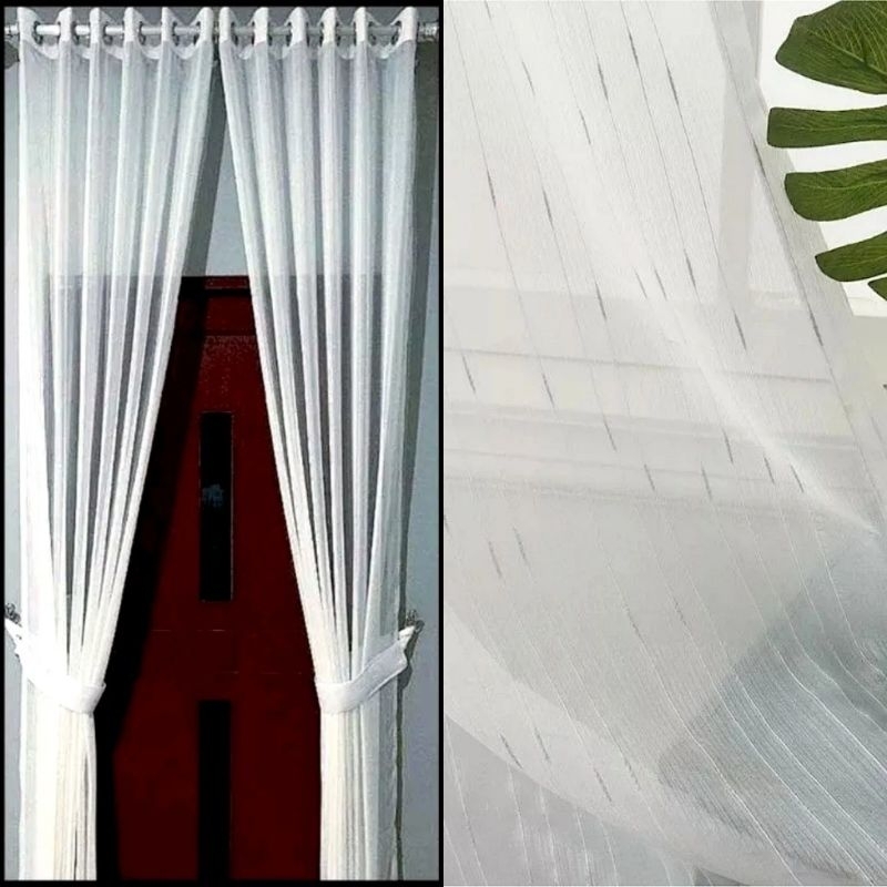 Vitrase putih polos serat emas model smokring 12 lubang/tirai vitras jendela tebal/vitrace putih min