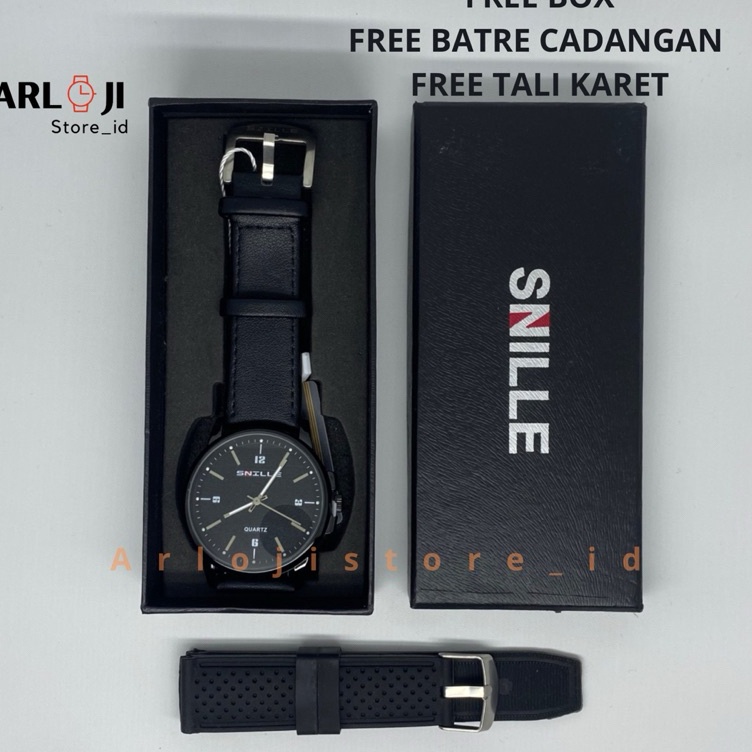 KODE A59Y TERLARIS SNILLE Jam Tangan Pria 1 Original Tali Kulit Quartz Cowok Kasual Analog Dial Bula