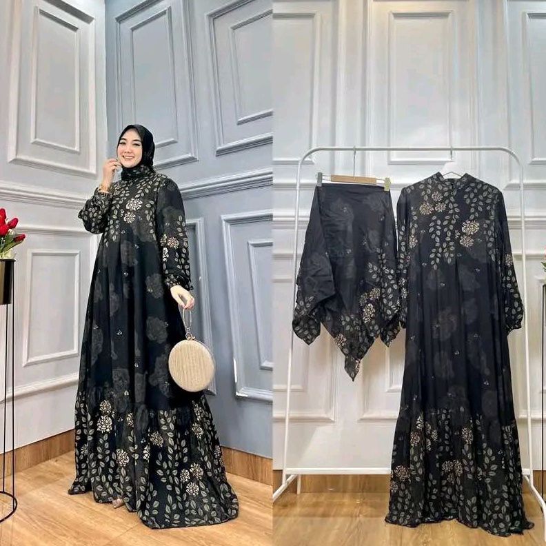 KODE G7V Azahra Set Hijab Gamis Rayon Diamond Mix Twill Ori Premium Busui Friendly