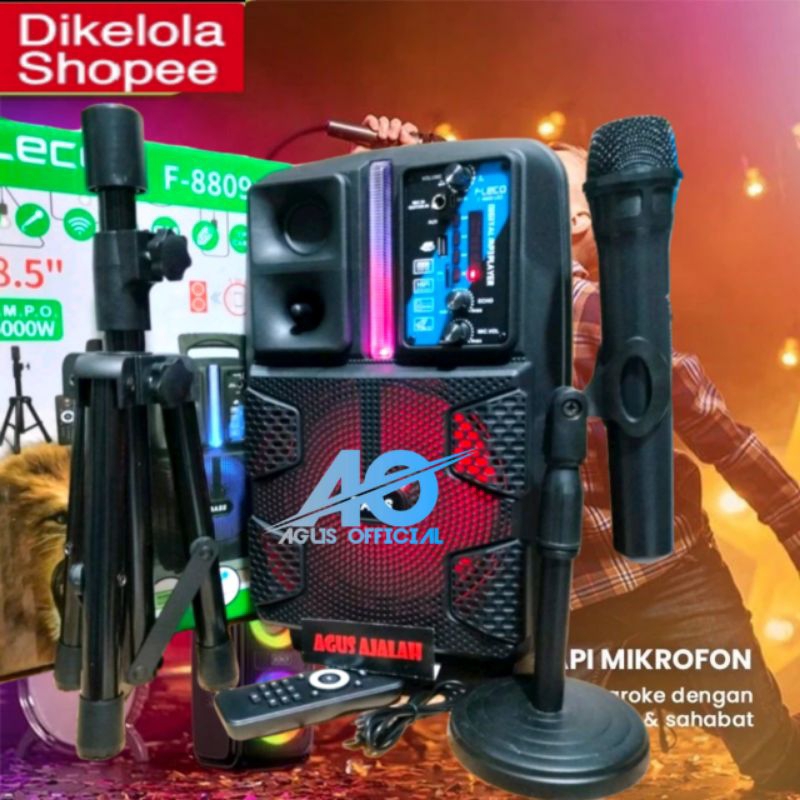 ✅ PILIHAN SHOPE SPEAKER BLUETOOTH FLECO F8809+ MIC WIRELESS BONUS STAND SPEAKER