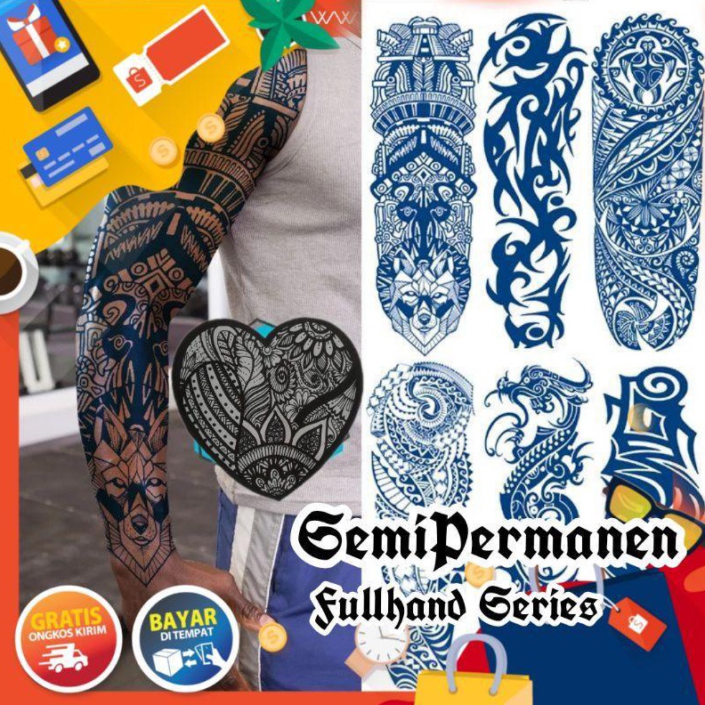 Semi Permanen Full Lengan Tato Temporer Tahan Lama KODE O5V8