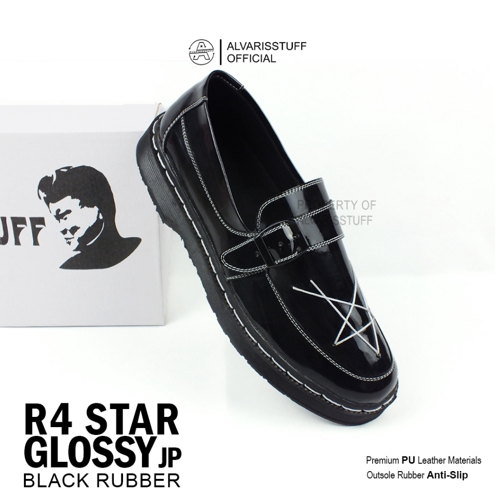 KODE B55N Alvaristuff  R4 Glosyy Sepatu Penny Loafers Bintang Pria Black