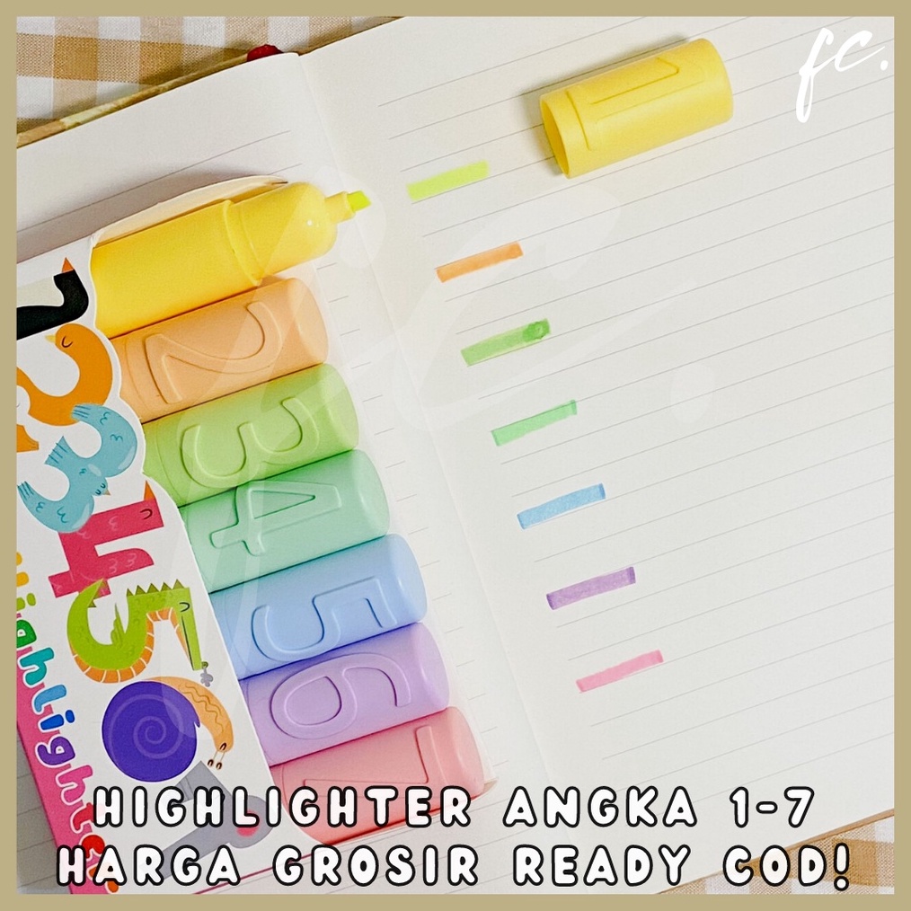 

1 Set isi 7 Pcs Highlighter Color Marker Spidol Penanda Warna Pastel Mini Fancy Stationery Angka 17 Numbers Premium Import Korean Japan Grosir Ready COD f T4F3