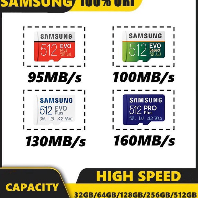 Samsung Micro SD Card Kartu Memori 32GB64GB128GB256GB512GB Kartu SD Memory Kartu TF Card Memory Card