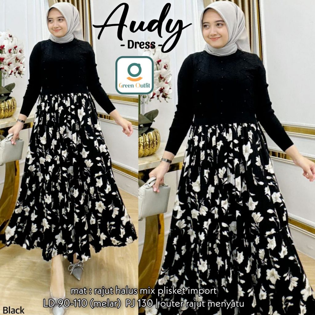 Baju gamis midi dres wanita remaja rajut knit plisket motif jumbo ld 110 import premium terbaru 2024