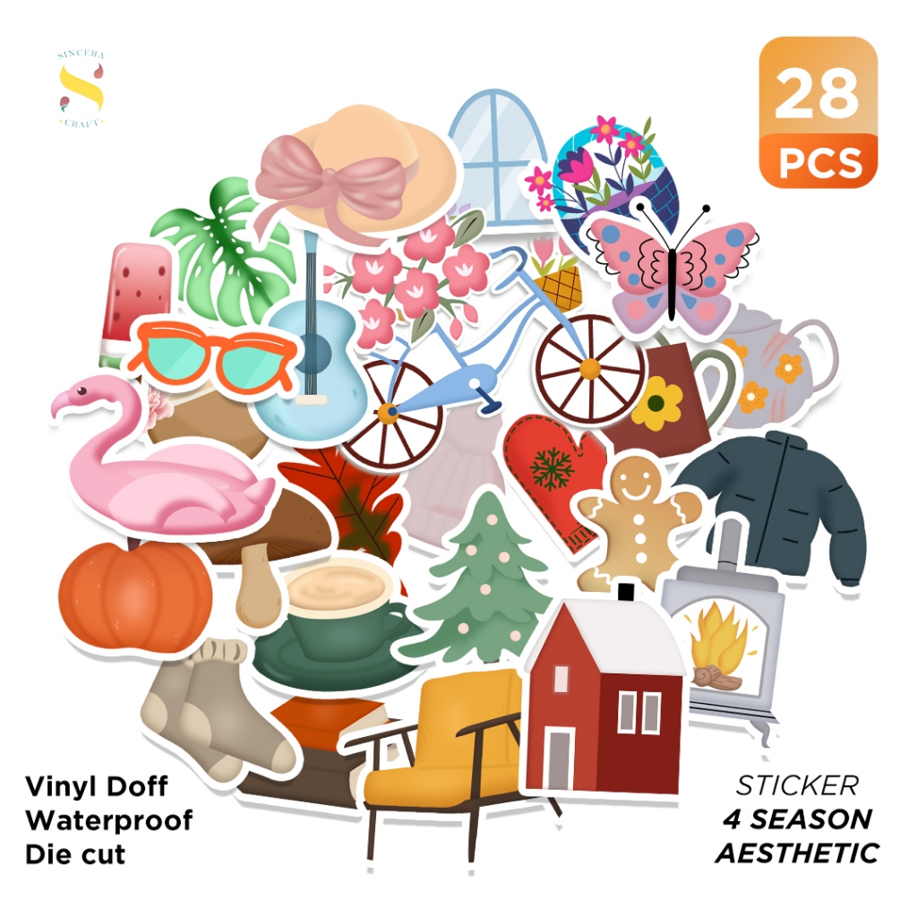 

Sticker Pack 4 Season Aesthetic 28 Pcs | Sticker Buku Diary Laptop Journal | Stiker Setiker Lucu