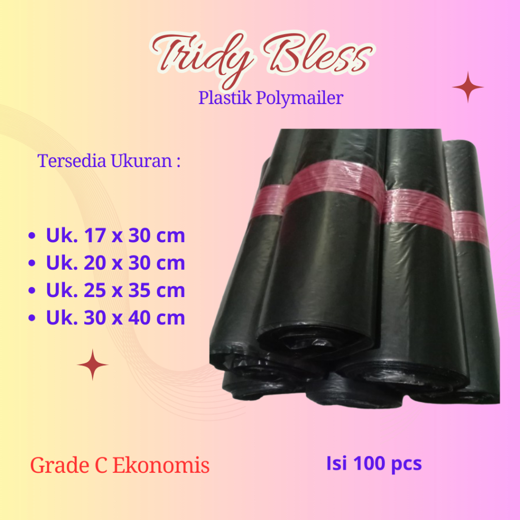 

Plastik Polymailer C Hitam ekonomis packing online lem perekat isi 100 pcs kemas paket praktis