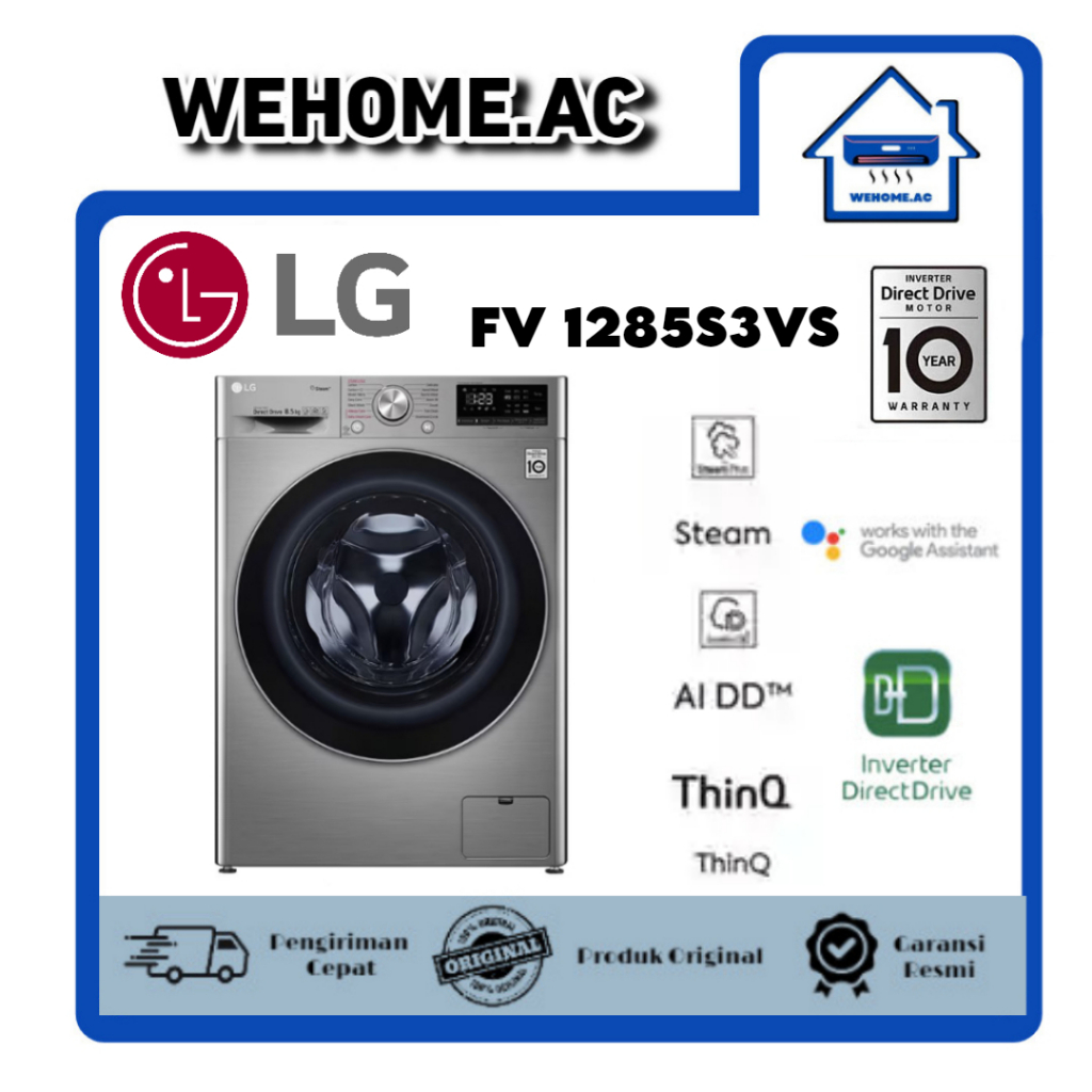 Mesin Cuci LG 1 Tabung FV1285S3VS Mesin Cuci 1 Tabung LG 8.5 Kg Front Loading LG Silver