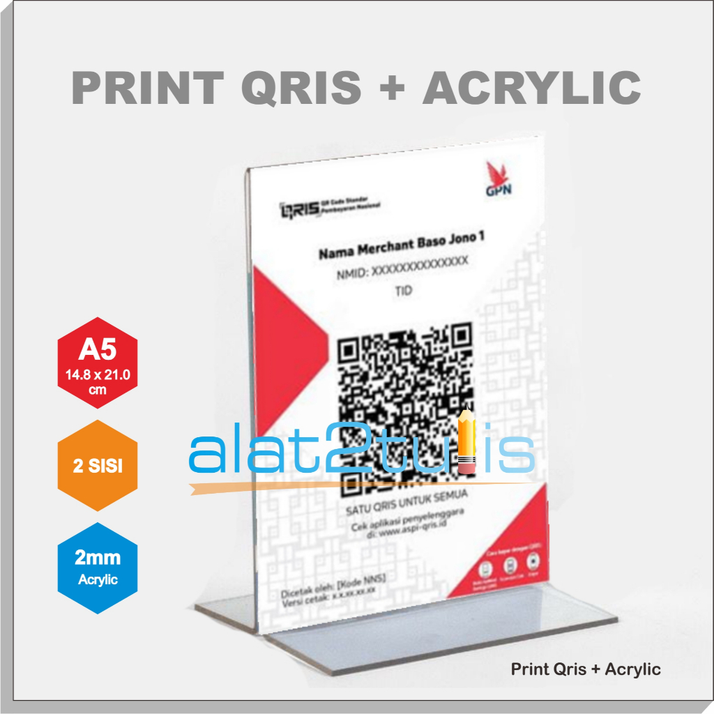 

Print Cetak Qris + Acrylic Ariklik A5 | 2 sisi