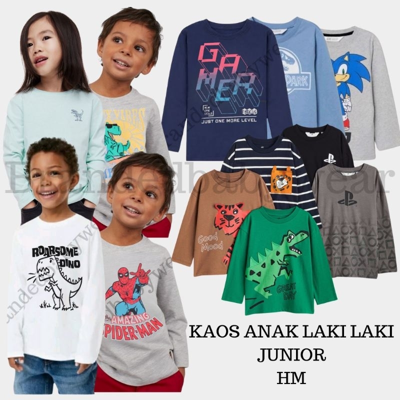 T-SHIRT HM kaos anak laki laki lengan panjang junior Size 6 7 8 9 10 11 12 13 14Tahun BBW230