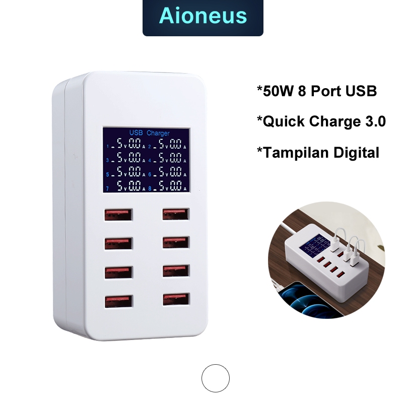 8 Port USB Port Multi Port Charger 50W Smart USB Charger Colokan USB Banyak Adaptor Charger Fast