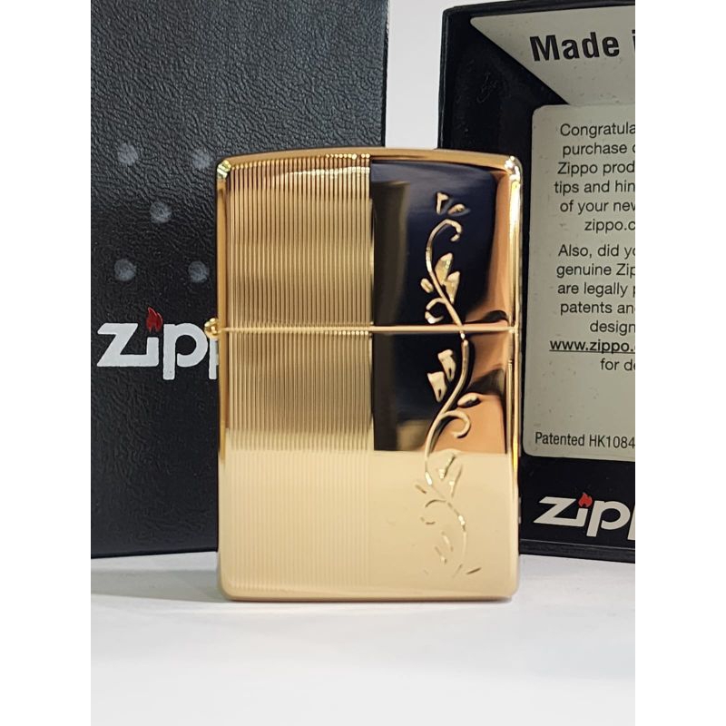 Original Zippo Gold leaf Design Vertical Gold Plated