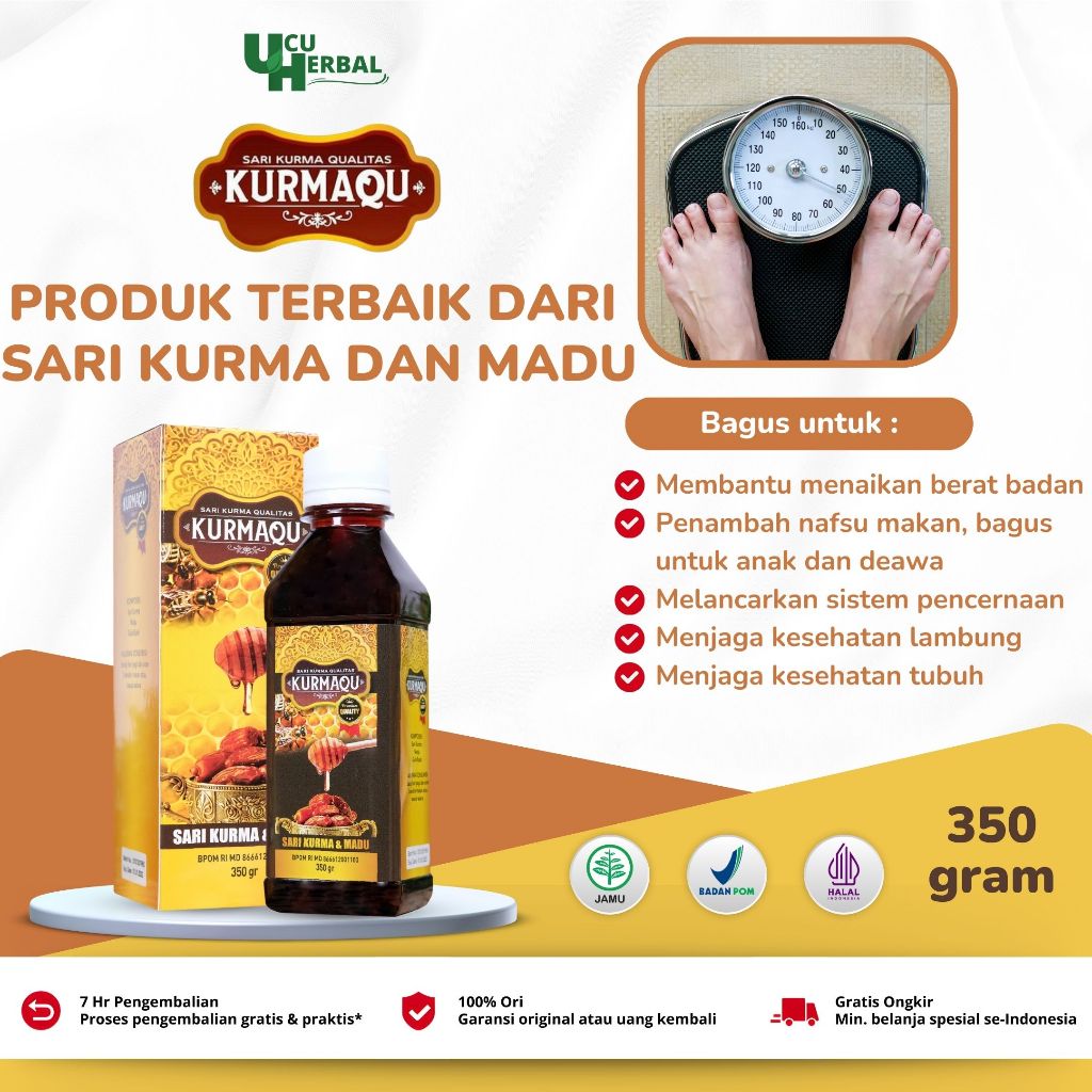 Obat Gemuk Badan, Penggemuk Badan, Pipi, Penambah Nafsu Makan Herbal, Sari Kurma & Madu Asli Kurmaqu