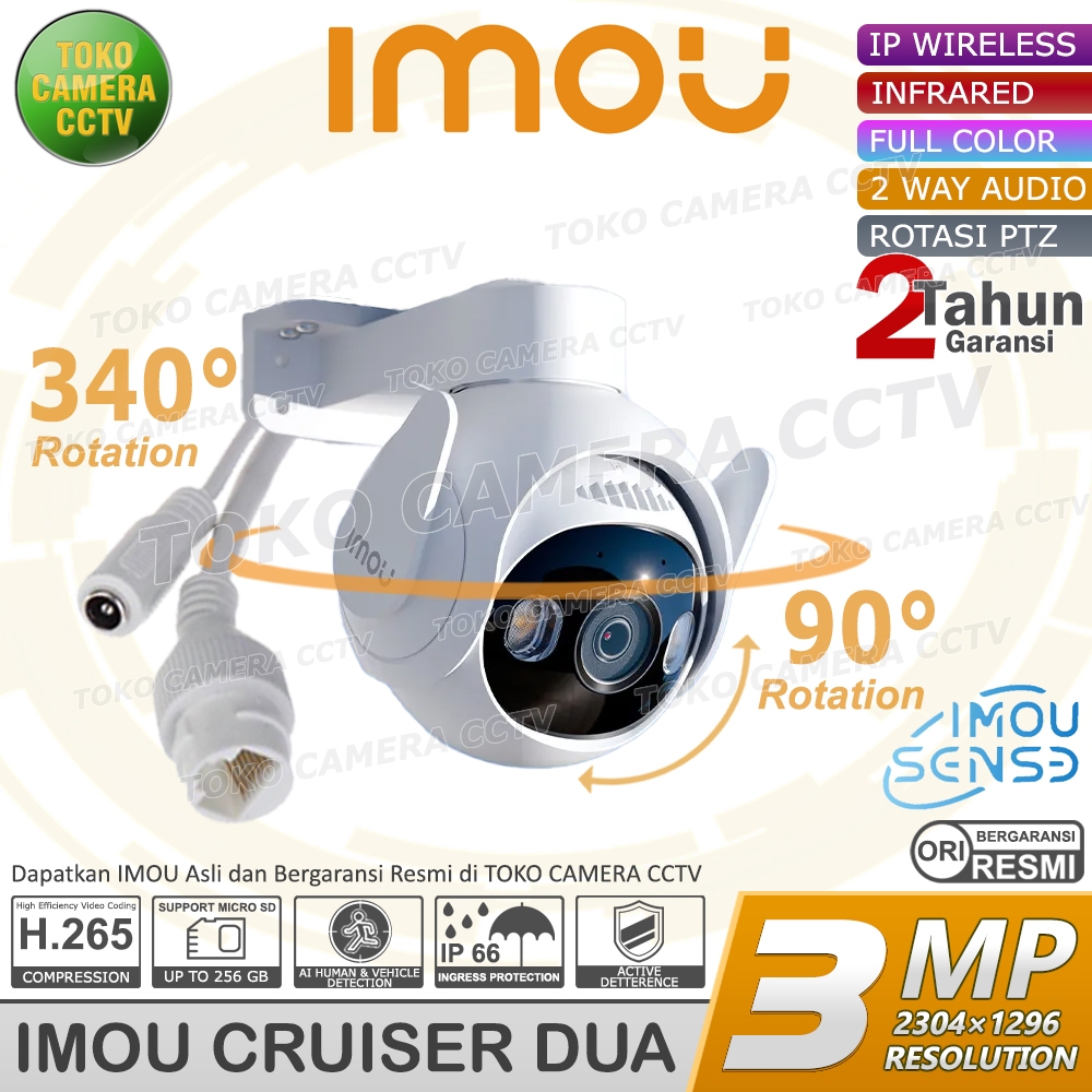 CCTV WIFI OUTDOOR PTZ ALARM IMOU CRUISER 2 3MP KAMERA CCTV PINTAR BERSUARA BERWARNA