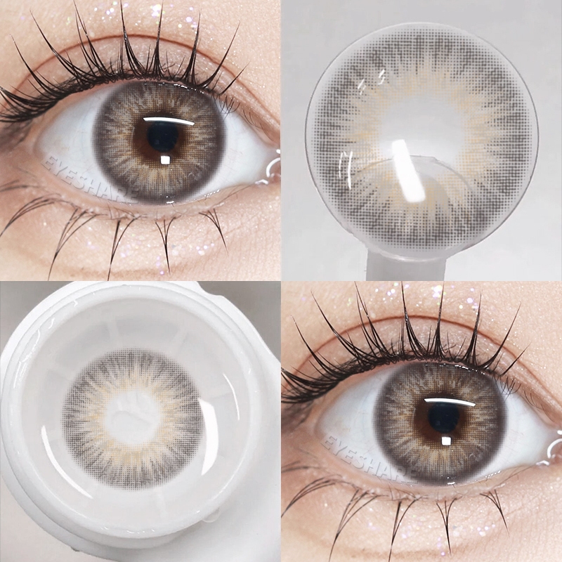 (COD)-Lensa Lembut Omg Gray/Brown, 1 Pasang Lensa Kontak Warna Mini 14.0mm, Lensa Kontak Reguler Tah