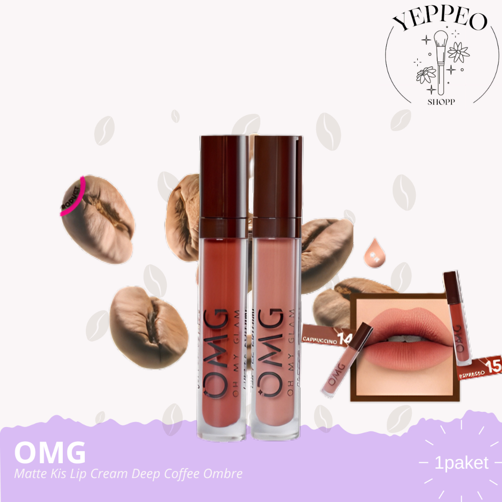 OMG Oh My Glam Matte Kiss Lip Cream Matte Deep Coffee Ombre Indonesia / Paket Lip Cream 3.5g / Shade