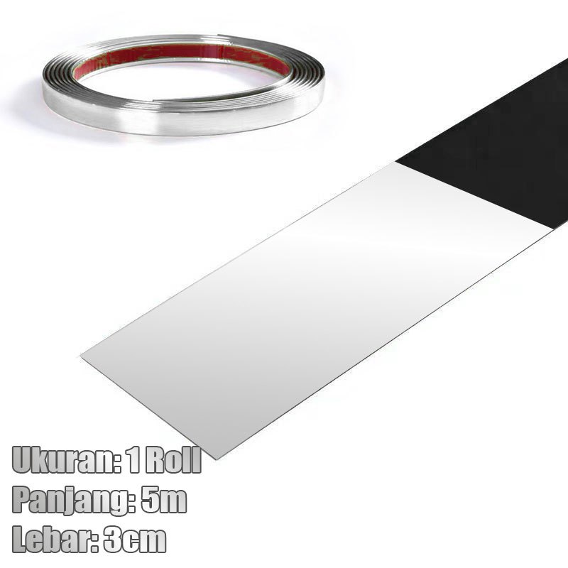 5M Rol Wall molding stiker dinding stainless steel List plat strip mirror gold cermin Perbatasan Bes