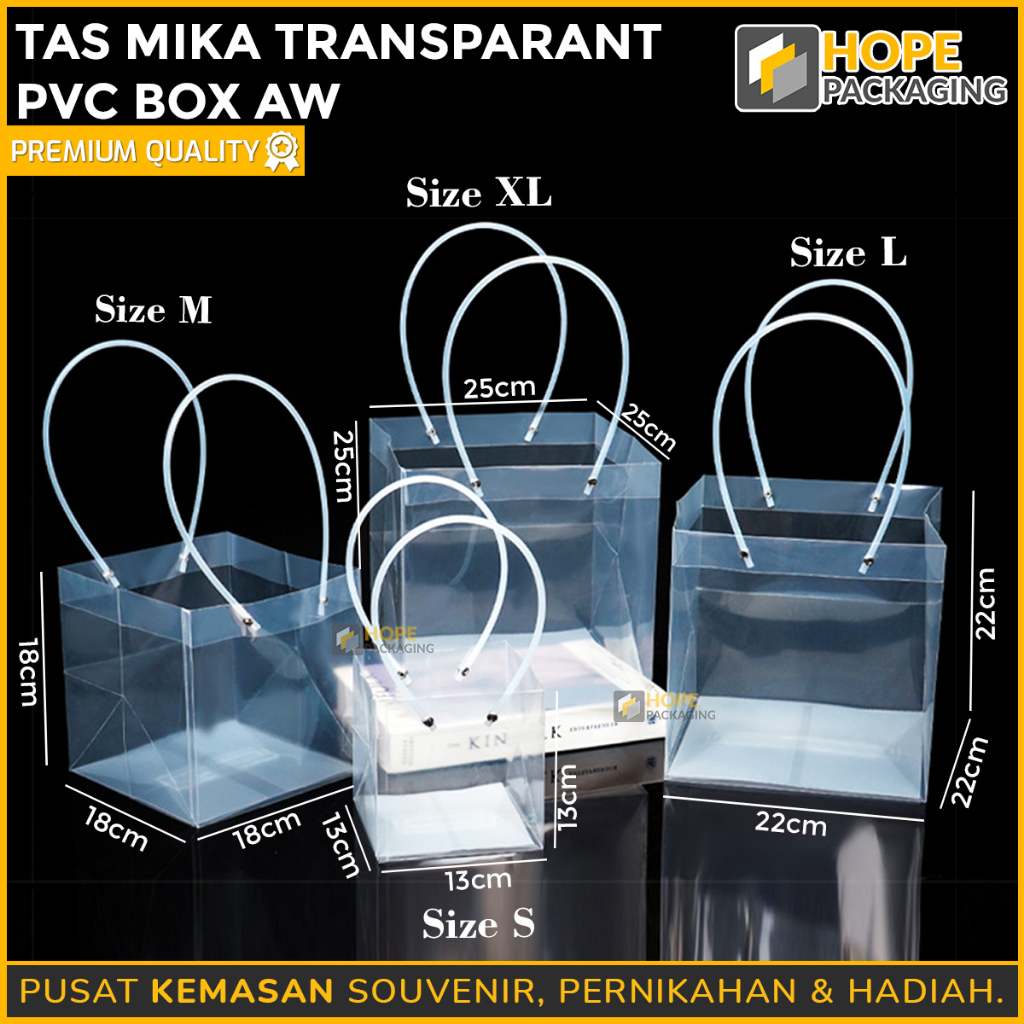 

Tas Mika Transparant PVC Box AW / Kantong Hampers / Gift Bag / Goodie Bag Premium / Kantong Bunga / Paper Bag Souvenir Ulang Tahun / Hampers Gift