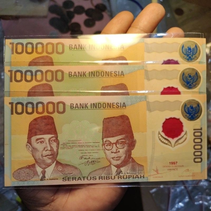 100000 rupiah polimer biru 1997 sesuai foto