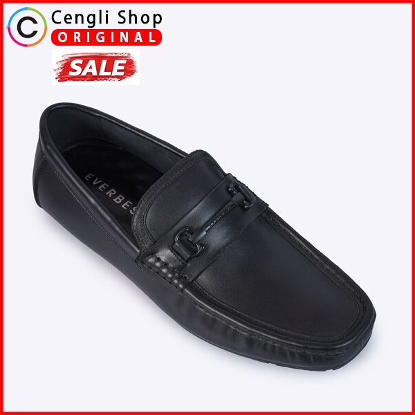SEPATU LOAFER EVERBEST PRIA ORIGINAL PANSUS KULIT BRANDED HITAM EM44