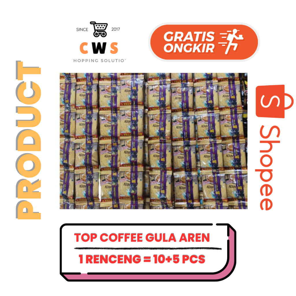 

TOP Coffee GULA AREN Kopi Susu Gula Instan 3 in 1 Sachet - 1 Renceng / 10 + 5 Pcs