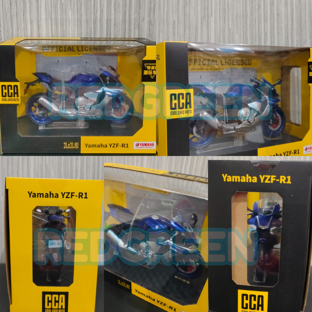 diecast cca yamaha yzf r1 biru skala 1:12 mainan anak