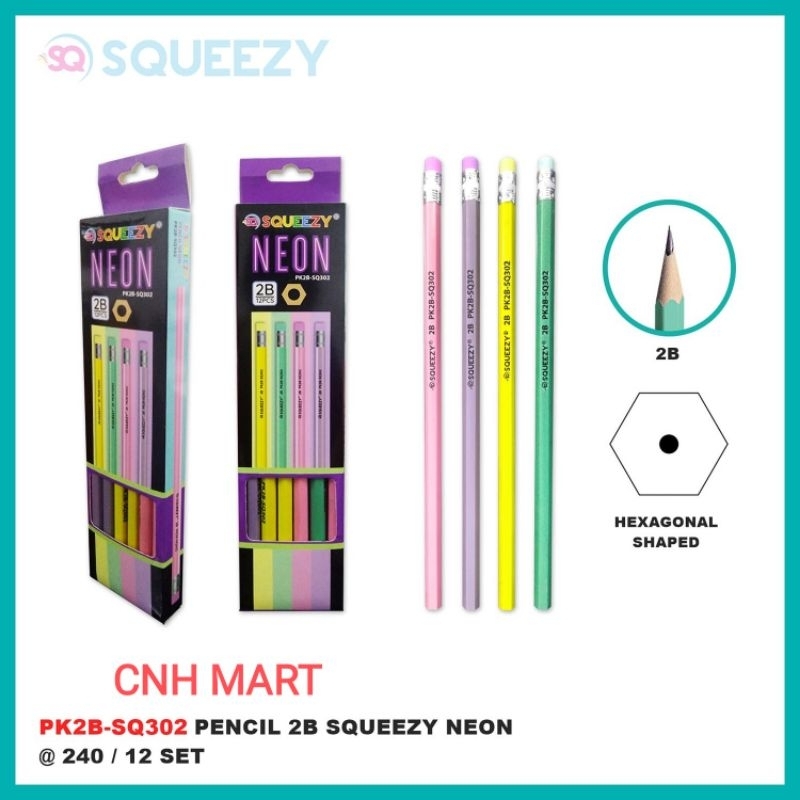 

Pensil 2B SQUEEZY Neon - Pensil 2B + Hapusan PK2B - SQ302 - SQ303 Harga 1 Pak