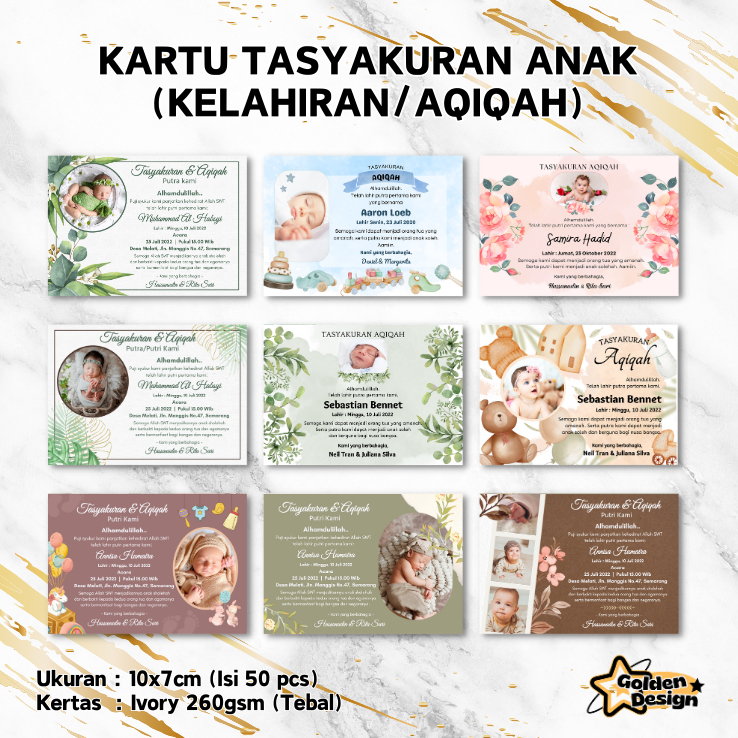 [Isi 50 pcs] KARTU Ucapan Tasyakuran Kelahiran Anak Aqiqah Selapanan 40 Hari - Kartu Tasyakuran Aqiq