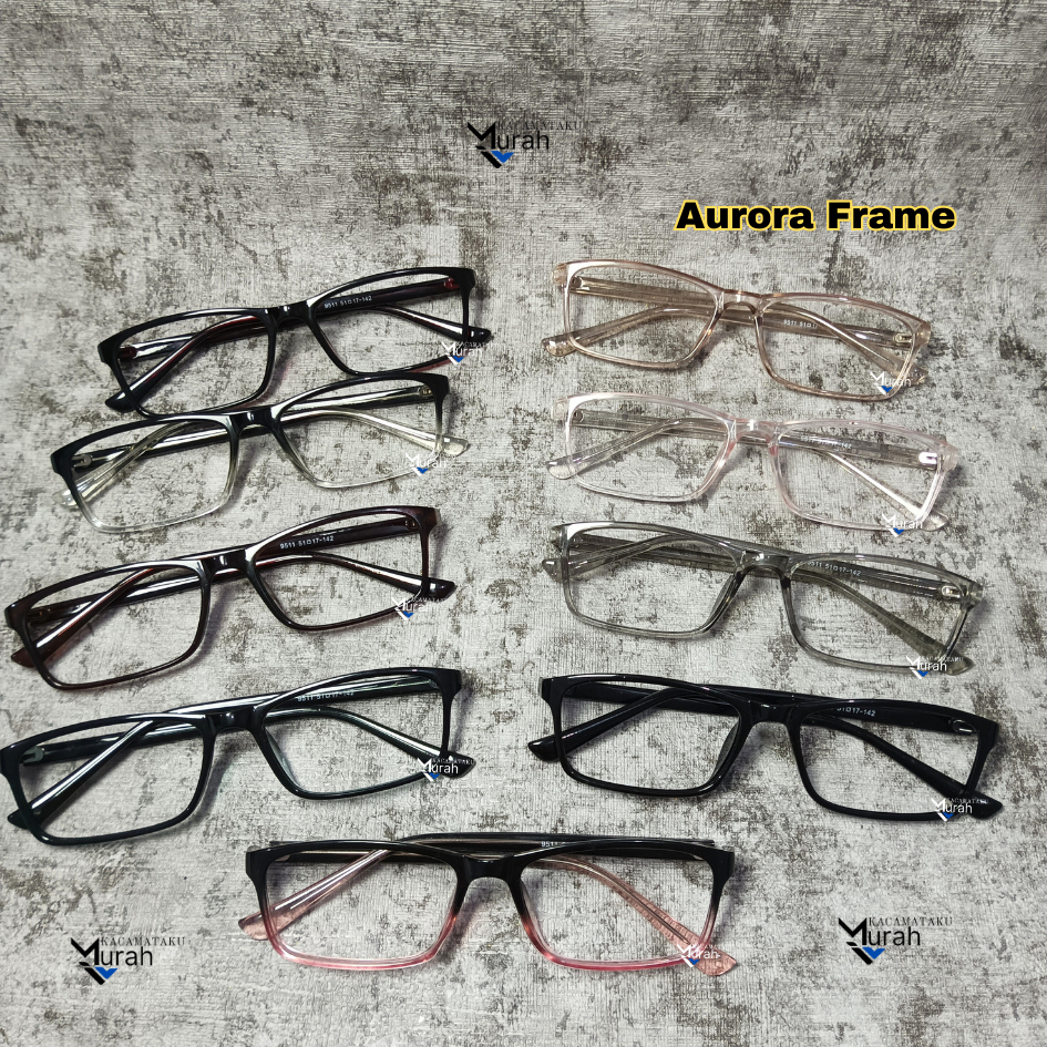 Kacamata Aurora Series // Kotak // Tipis // Pria Wanita // Muka Bulat