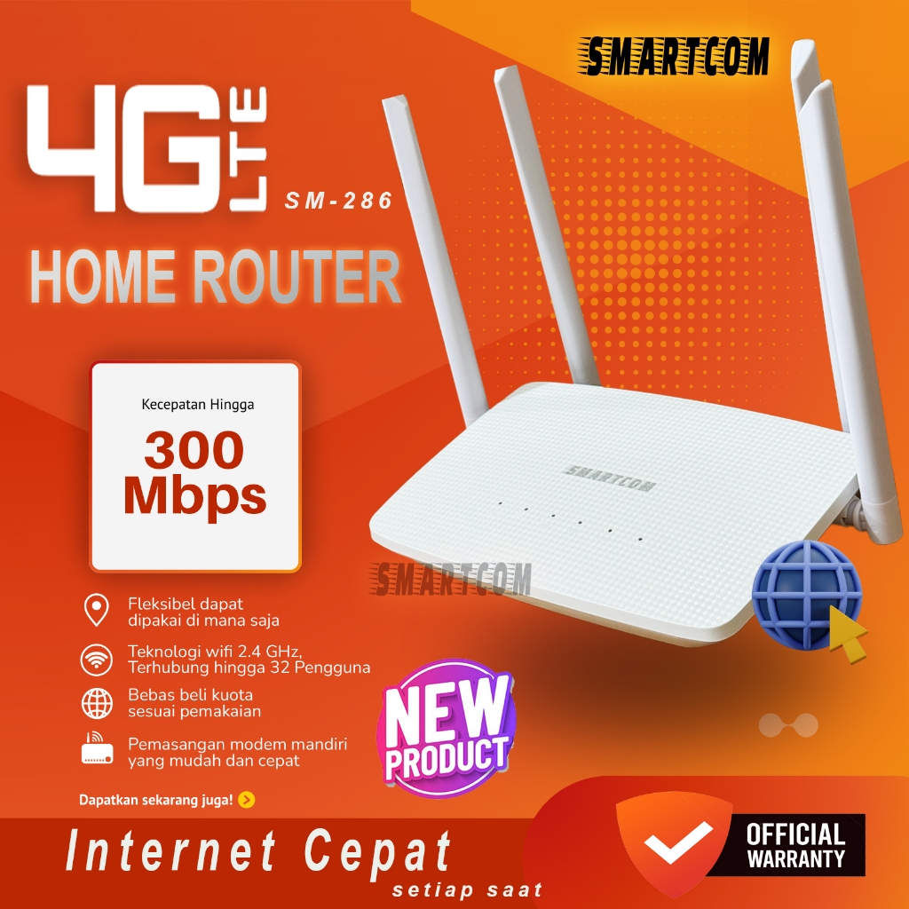 SMARTCOM Modem Wifi 4G LTE Home Router SM286 Sim Card Unlock