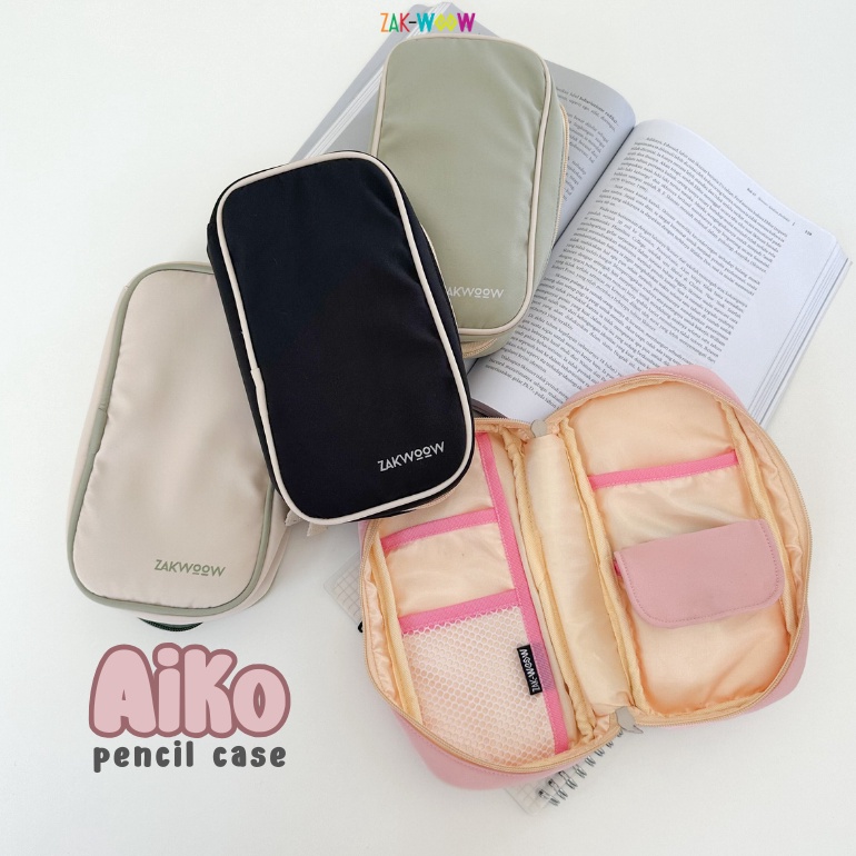 

KODE S77Y Zakwoowstyle Aiko Pencil Case FREE PIN Kotak Pensil Gemes Banyak Kantong Kotak Pensil Lucu Warna Pastel