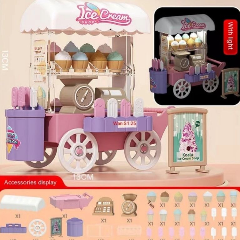 KODE A26B koala diary ice cream bakery trolley gerobak troli koala dollhouse trolley cart stall boot