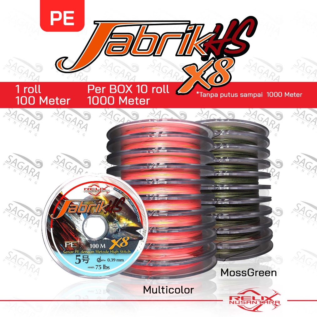 Senar PE Jabrik HS X8 1 Meter PE Relix Nusantara Connecting PE Jabrik Moss Green PE Jabrik Multi Col