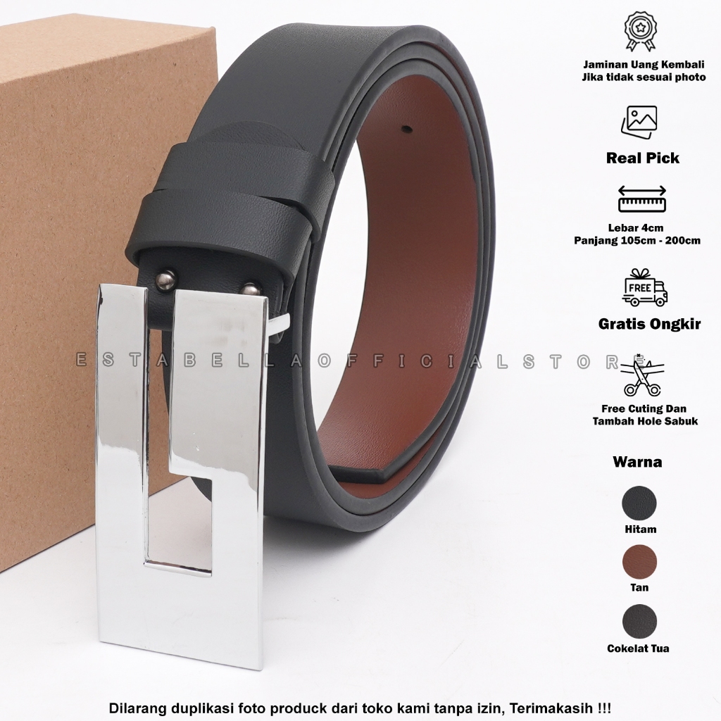 Sabuk Kulit Pria Dan Wanita Ikat Pinggang Kulit Pu Jumbo Lebar 4 cm