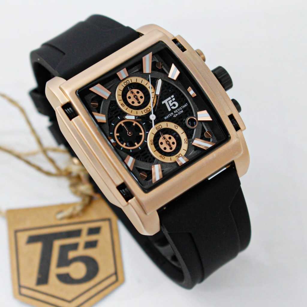 Jam Tangan Pria T5 H 4163 T5 H 4163G Original Watch Cronograph Aktif Tahan Air Tali Rubber Silicone 