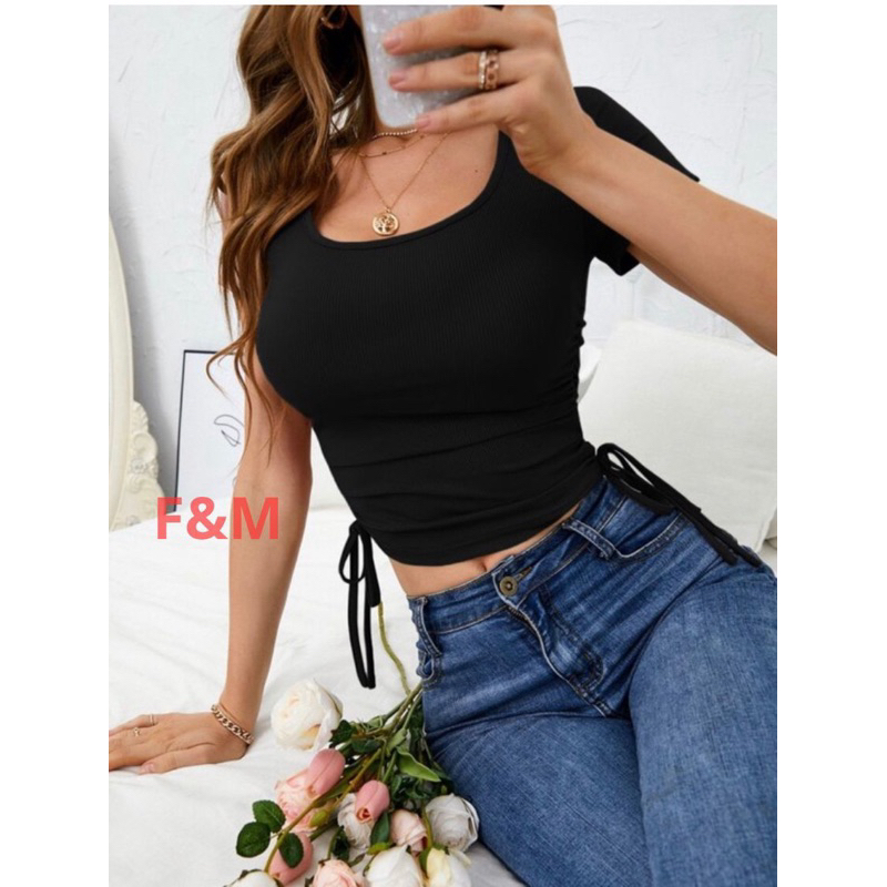 HOT DEALS NEW CROPTEE CROP TOP KAOS SERUT KERAH KOTAK KOREA STYLE (KET.252) SPANDEK PREMIUM BAJU
