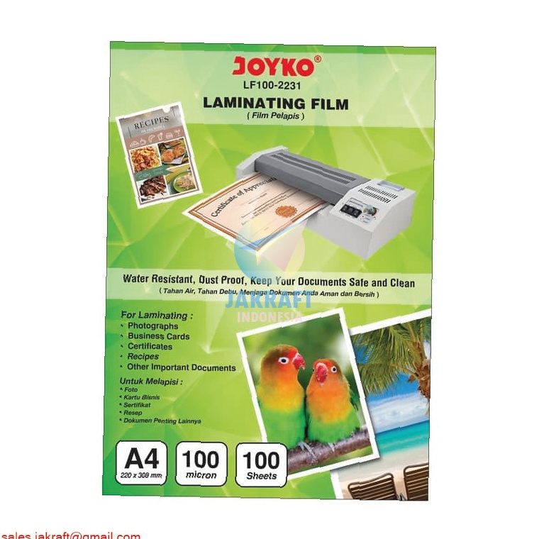 

KODE X6W 1 Pcs Plastik Laminating Glossy A4 JOYKO LF12231 Tebal Film 1 Micron 22 x 31 Cm Kuat Murah Mengkilap