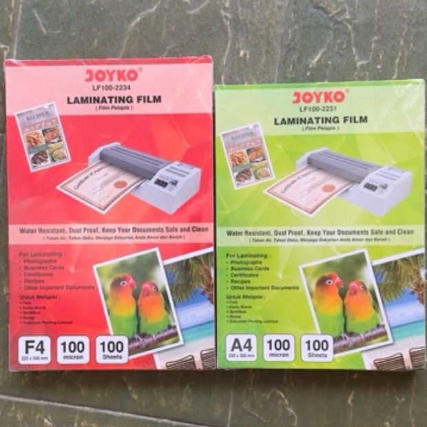 

KODE H55N 1 pack 1 lembar Joyko Laminating Film F4 dan A4 1 micron Film Pelapis Plastik 1 Lembar LF12234 dan LF12231