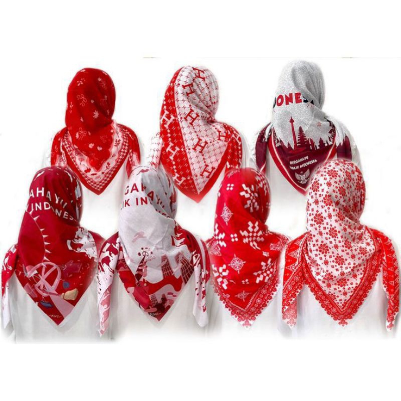JILBAB MOTIF MERAH PUTIH/KERUDUNG SEGIEMPAT DENAI VOAL MOTIF PREMIUM/HIJAB BENDERA